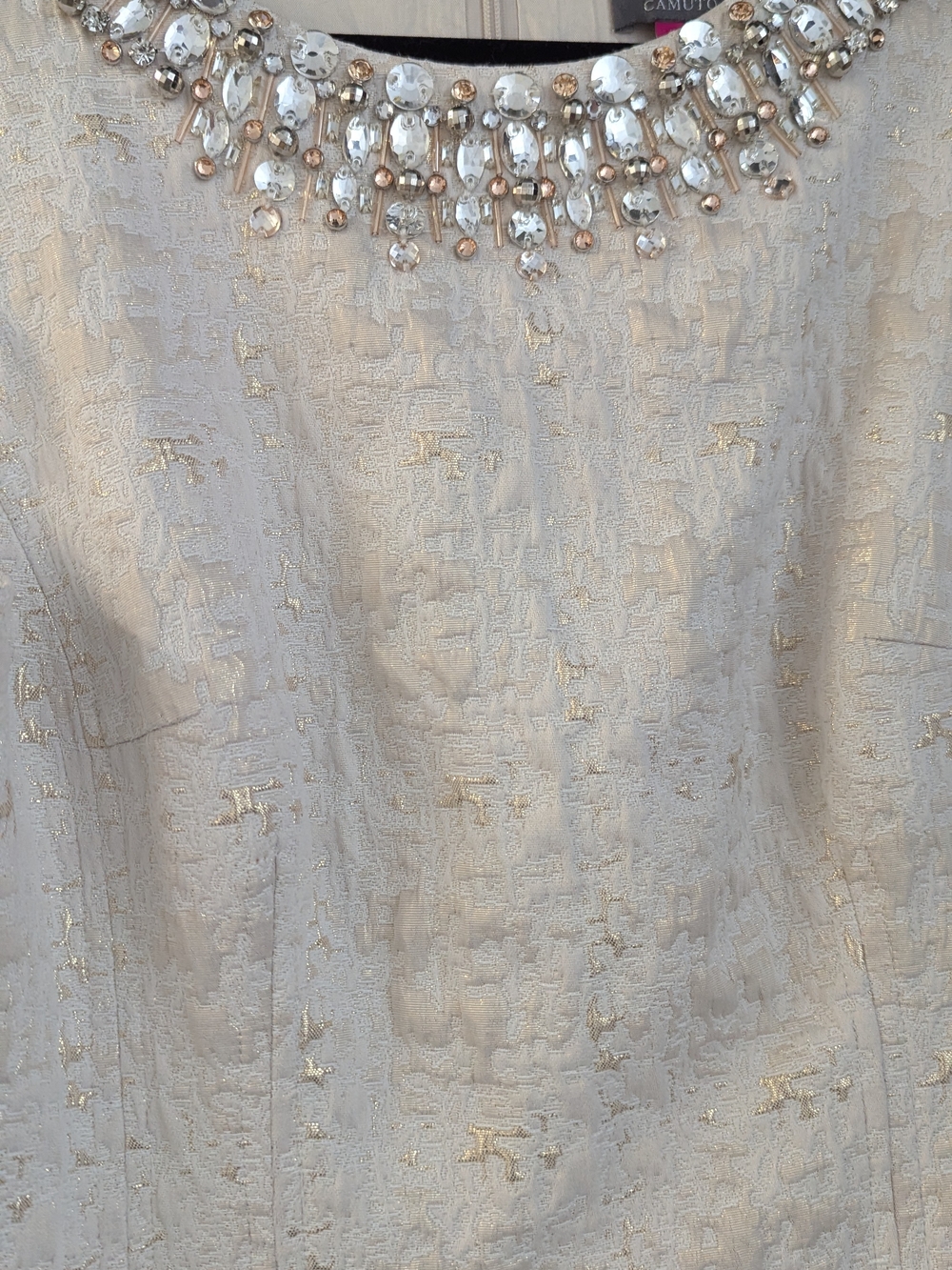 Vince Camuto Strapless Textured Cocktail Dress with Beaded Neckline - Picture 3 of 6